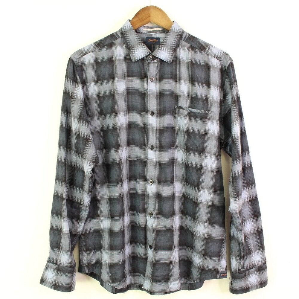 GoodMan Brand Long‎ Sleeve Plaid Lightweight Cotton Button Up Shirt Blue Size M